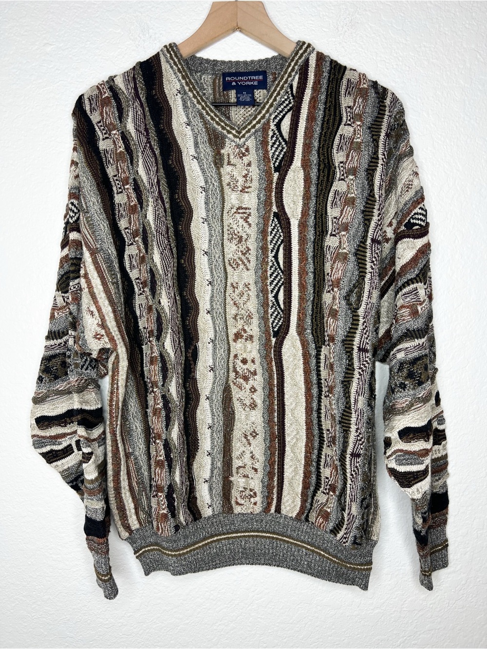 Vintage 90s Roundtree & Yorke 3D Knit Sweater Mens size Medium Coogi Style